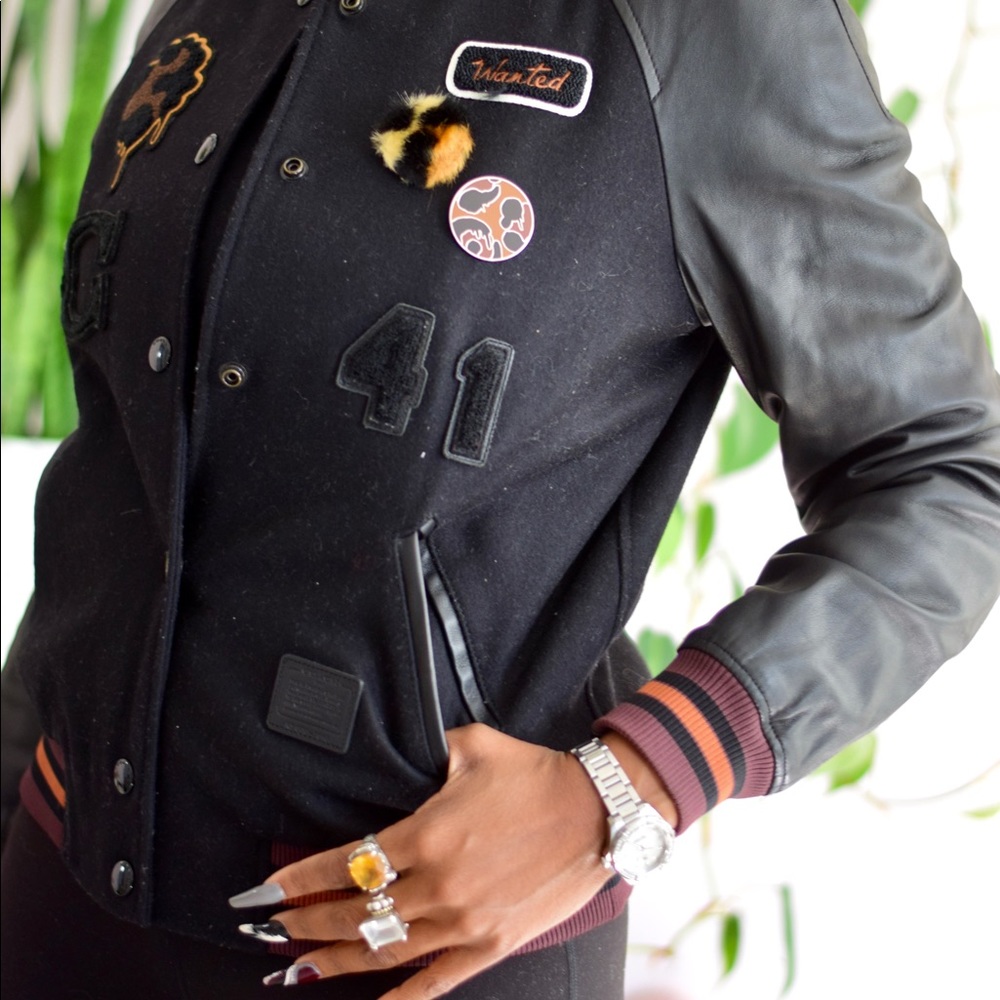 Coach Women’s Leather Sleeved Varsity Jacket